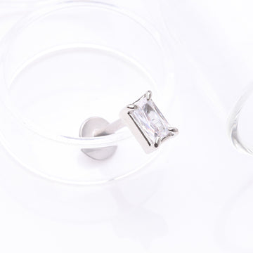 Detail View 1 of Brilliant Sparkle Baguette Prong Gem Top Flat Back Stud Labret-Clear Gem